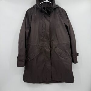 Bernardo Jacket Women Medium Brown Cinch Anorak Hooded Outdoor Rain Weather Zip